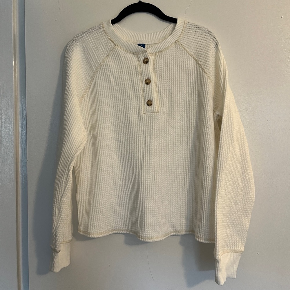 Cream Long-Sleeve Waffle Shirt